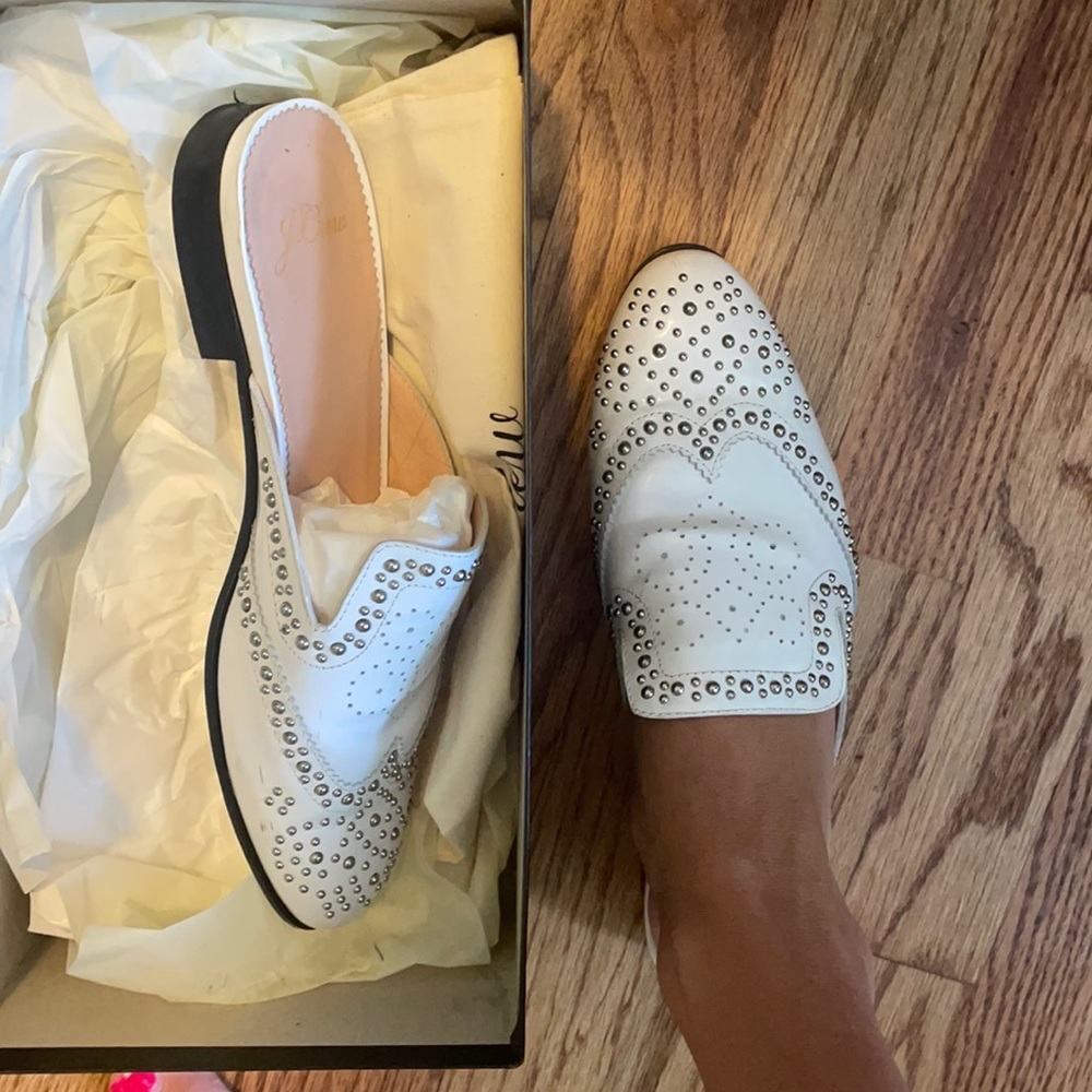 J crew studded white loafers